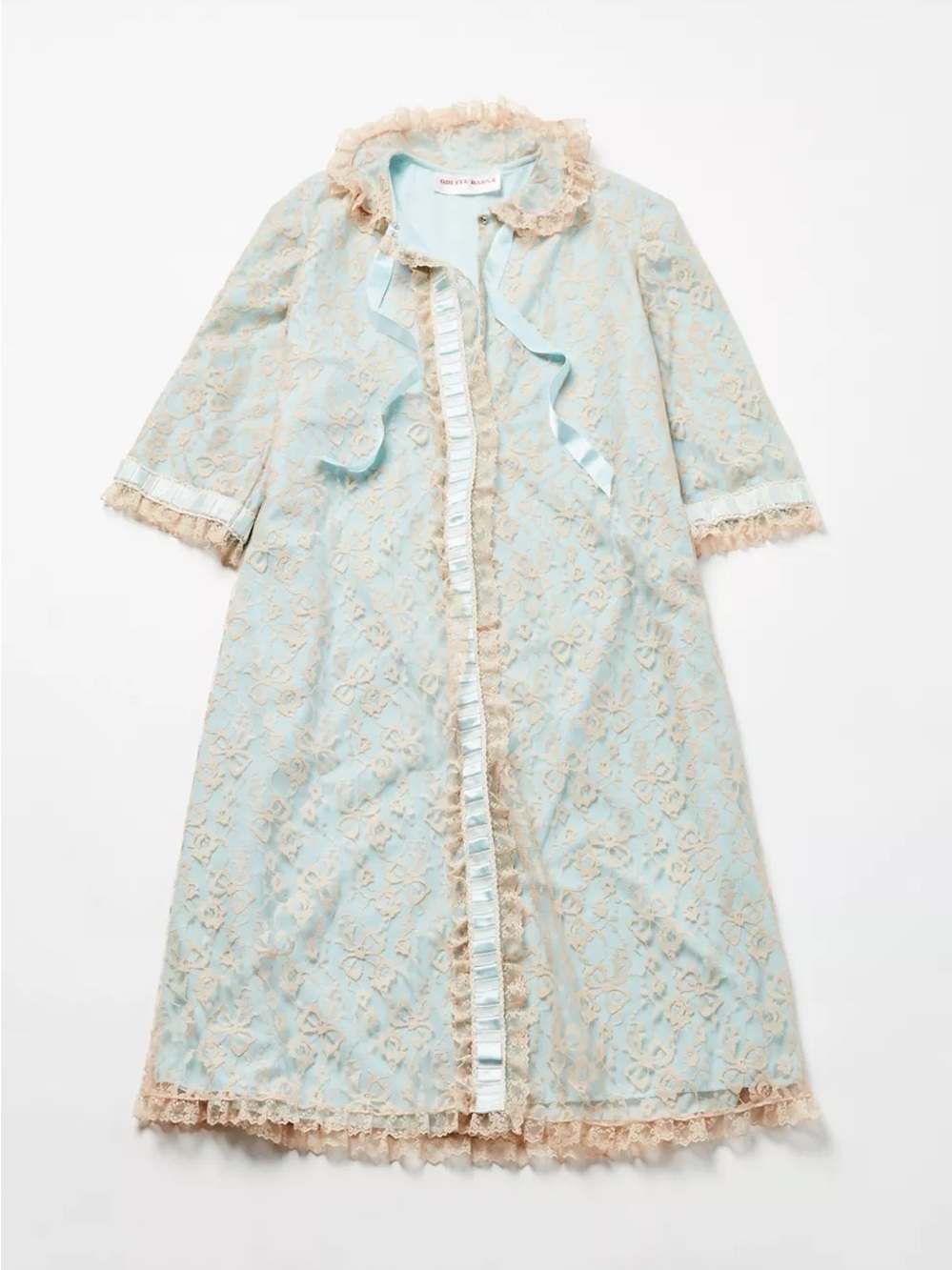 Urban Outfitters Urban Renewal Vintage Odette Barsa Blue Cream Lace Housecoat